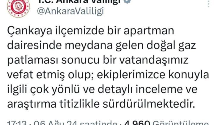 Ankara’da doğal gaz patlaması: Bir kişi hayatını kaybetti