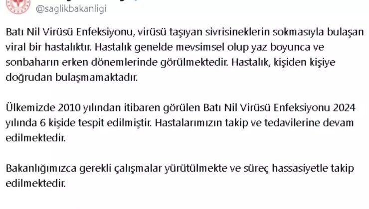 Batı Nil Virüsü Enfeksiyonu Türkiye’de 6 Kişide Tespit Edildi