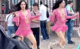 Birleşik Krallık Buckingham sarayı etrafında reklam amacıyla, aşırı kısa elbise ile sutyensiz bir şekilde koşan model büyük tepki çekti