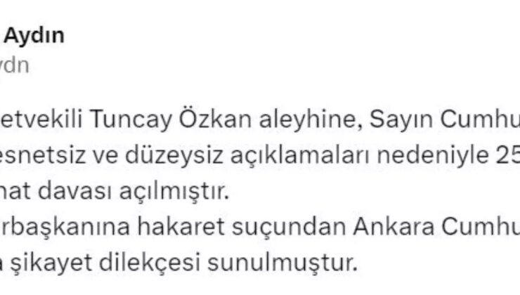 Cumhurbaşkanı Erdoğan, CHP İzmir Milletvekili Tuncay Özkan’a tazminat davası açtı