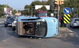 Maltepe’de Otomobil Yan Yattı