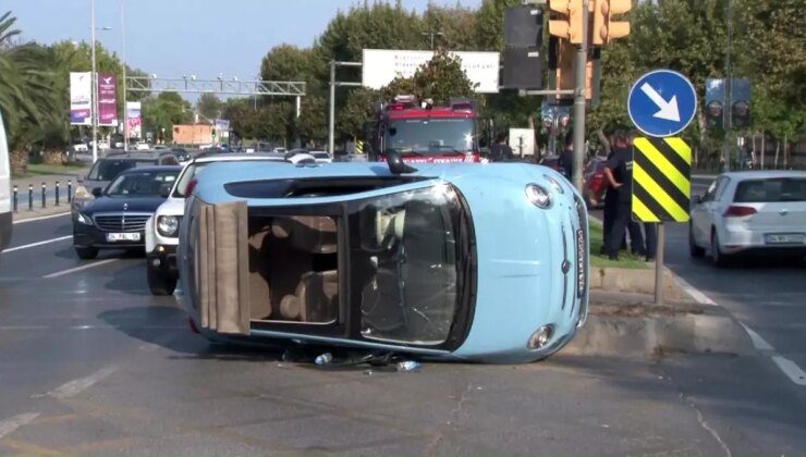 Maltepe’de Otomobil Yan Yattı