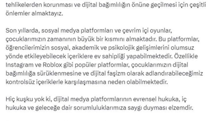 Milli Eğitim Bakanı Yusuf Tekin, Çocukların Dijital Dünyadaki Tehlikelerden Korunması İçin Önlemler Alıyoruz