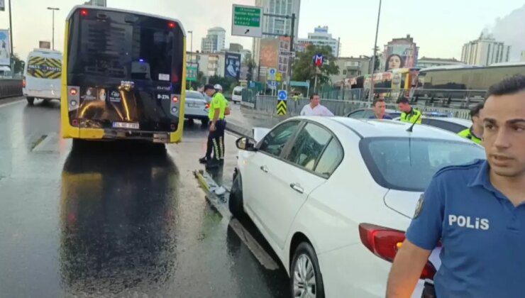 Şişli’de yağmur nedeniyle otomobil İETT otobüsüne çarptı