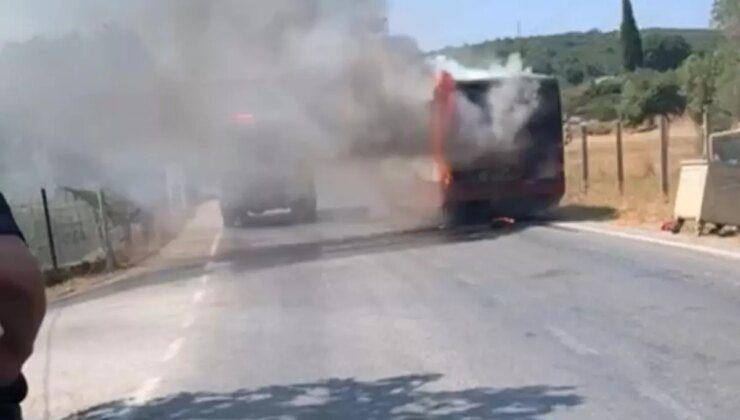 Urla’da Kaçak Göçmenleri Taşıyan Otobüste Yangın Çıktı