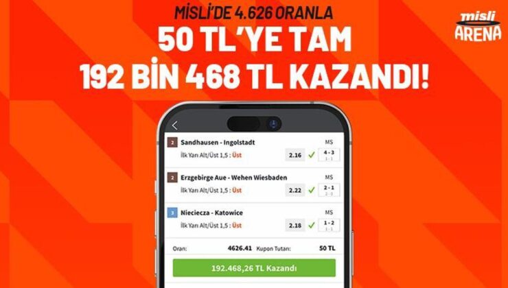 Misli’de 4.626 oranla 50 TL’ye tam 192 bin 468 TL kazandı! Son maçta gelen son dakika golü…