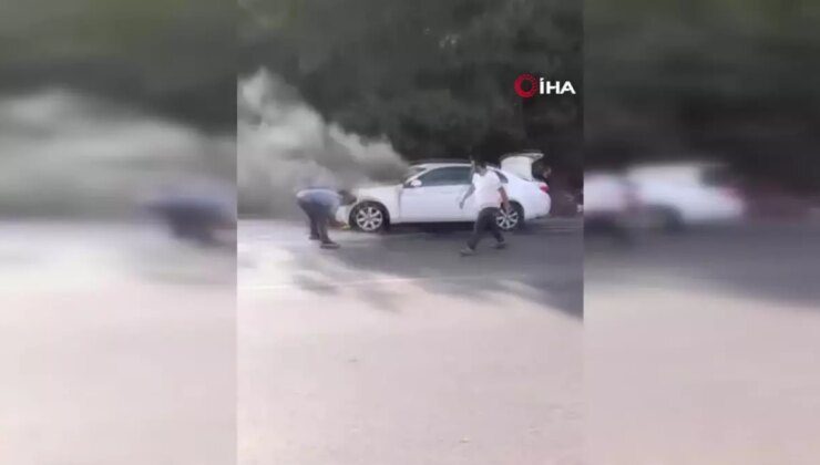 Seyir halindeki aracın motoru alev alev yandı