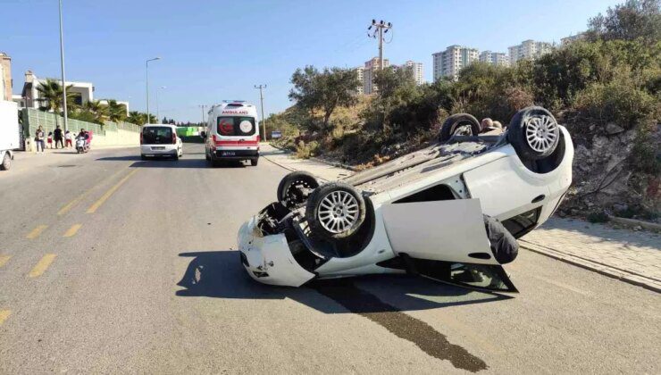 Kuşadası’nda Otomobil Takla Attı, Sürücü Hafif Yaralandı