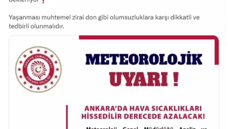 Ankara Valiliği’nden Çiftçilere Zirai Don Uyarısı