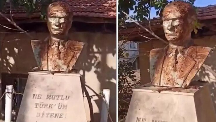 İzmir’de skandal görüntüler! Atatürk büstlerine çuval geçirip dışkı sürüldü