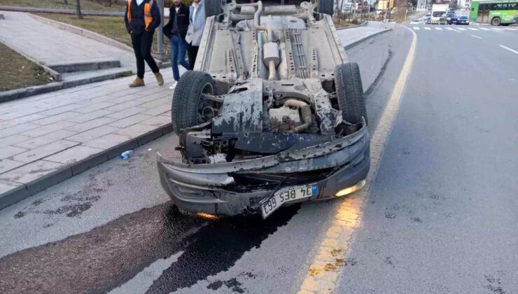 Ankara’da Takla Atan Otomobilin Sürücüsü Hafif Yaralandı