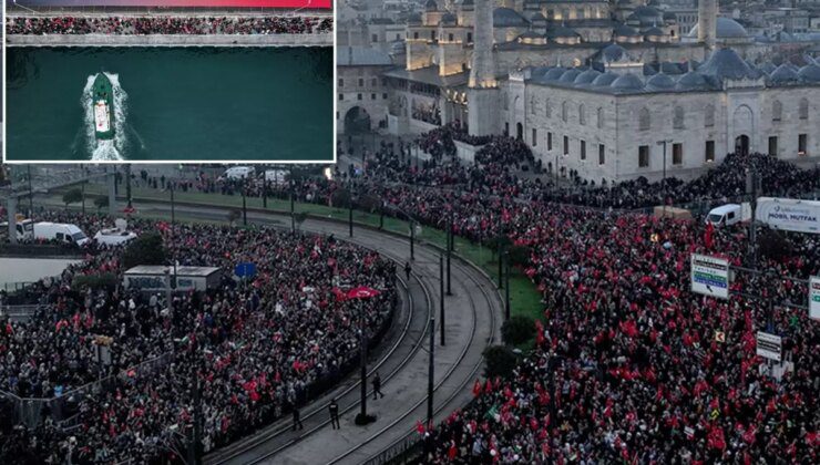 Filistin’e destek için yüz binler Galata Köprüsü’nde buluştu