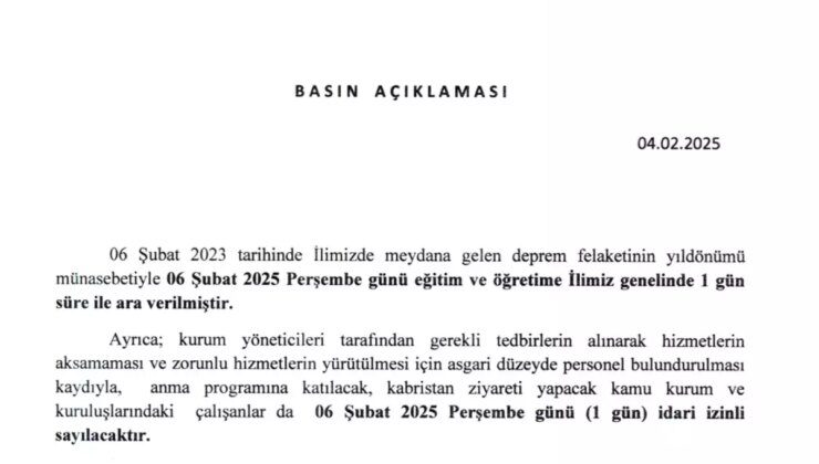 Gaziantep’te Depremin 2. Yıldönümünde Okullar Tatil Edildi