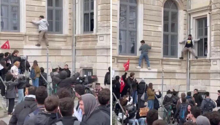 Güvenlik bina kapılarını kilitledi, öğrenciler eylem için camlardan çıktı