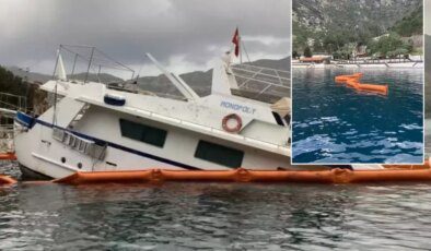 Gözde ilçemizde panik yaratan olay! Batan tekneden yakıt sızdı