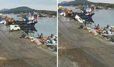 Kamyonet denize böyle uçtu! İşte o anlar