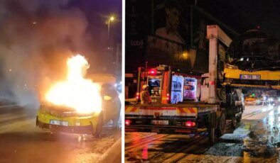 Beyoğlu’nda seyir halindeki taksi alev aldı: yolcular son anda kurtuldu