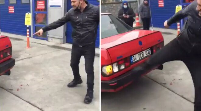 Sunulan gerekçe çıldırttı: TÜVTÜRK’ün önünde sinir krizi geçiren vatandaş aracını parçaladı