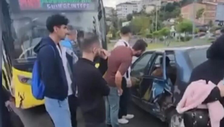 Başakşehir’de İETT otobüsü ile çarpışan otomobil bariyerlere çarptı, 3 kişi yaralandı